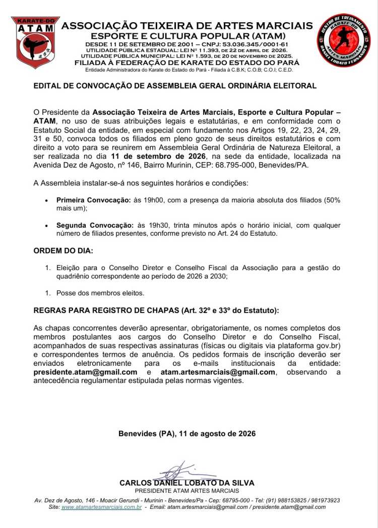 Convocação de Assembleia Geral Ordinária Eleitoral (ATAM)