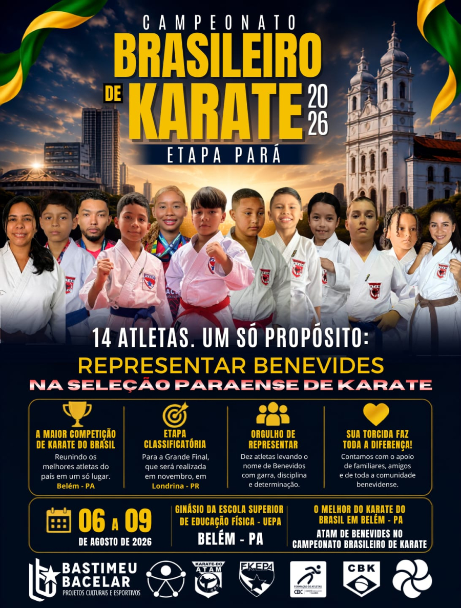 Quatorze atletas de Benevides estão na disputa da etapa regional do Campeonato Brasileiro de Karatê em Belém